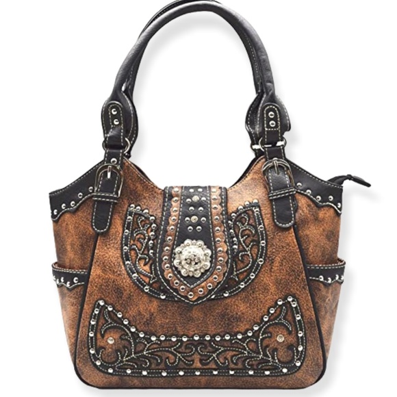 Western Style Rhinestone Concho Concealed Carry Purse Country Handbag - Picture 1 of 7